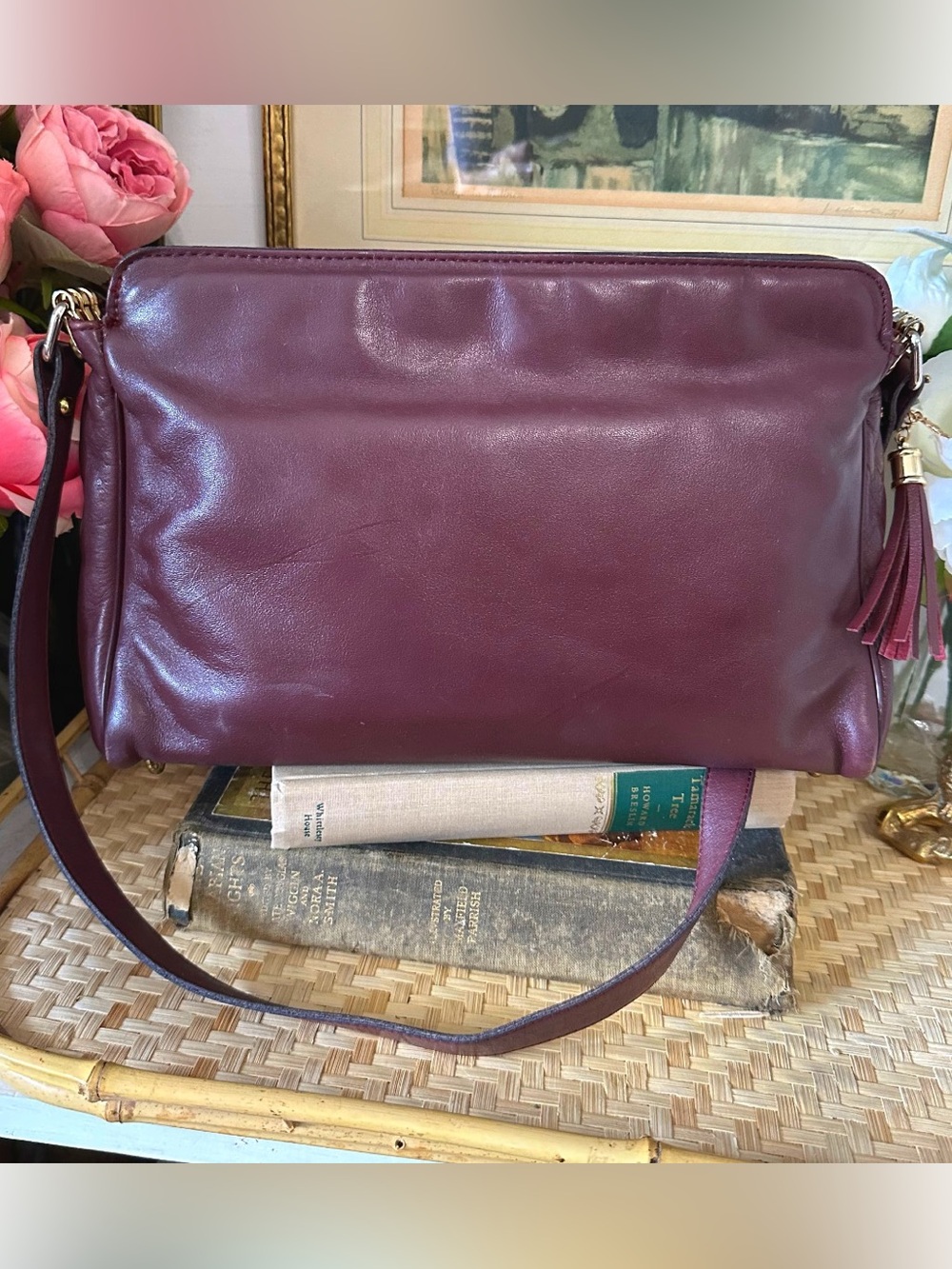 Vintage Etienne Aigner Classic Dark Burgundy Oxblood Red Leather Shoulder Bag - Picture 2 of 9